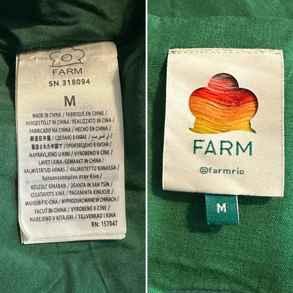 Farm Rio One-Shoulder Lea Mini Dress Green Linen Blend Size Medium - Picture 8 of 16